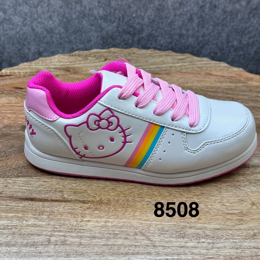 Hello Kitty Sneakers Kids Size 2 White Pink New Rainbow Sanrio Low Top Shoes